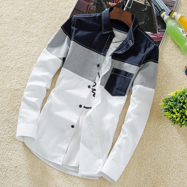 

spring autumn men's fashion trend long sleeve shirt casual retro camisas de hombre men clothing bc50cs shirts, White;black