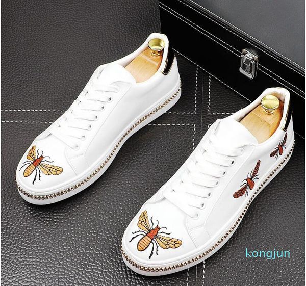

designer- embroidery men's fashion casual shoes gold glitter leisure slip on rivets loafers shoes man party weeding dress shoes, Black