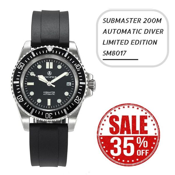 

wristwatches 43mm miyota 8215 factory direct cooper submaster mwc men's mechanical watch with rubber band c3 luminous 200m diving, Slivery;brown