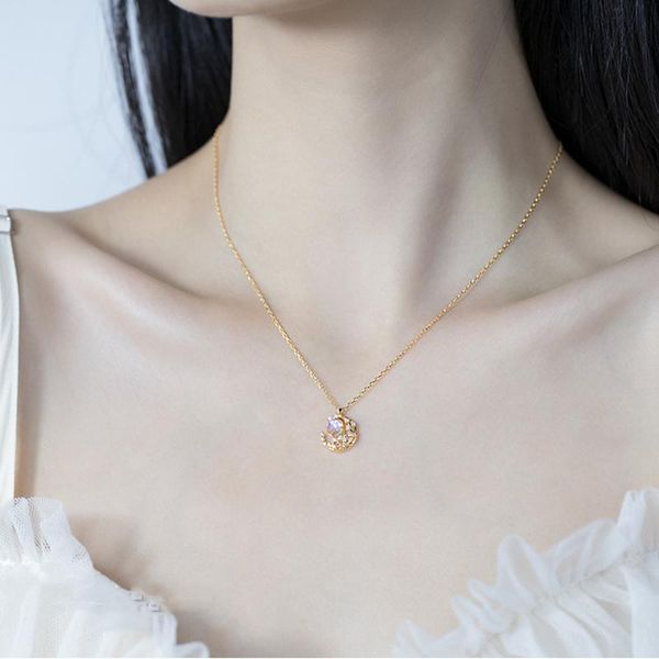

kik fashion jewelry chain pendant necklace delicate design one layer crystal moon for women gift fine chains, Silver