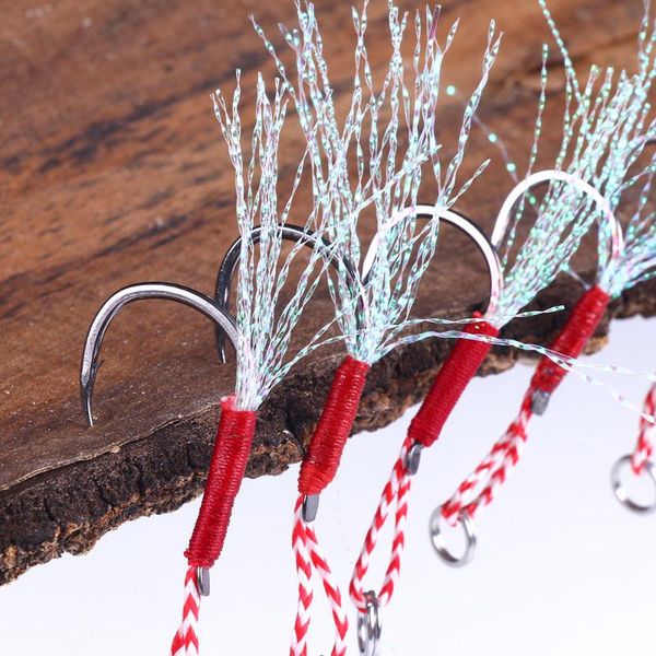 

fishing hooks up 5pcs tied wire iron plate hook lead fish saltwater deepsea thread feather jigging