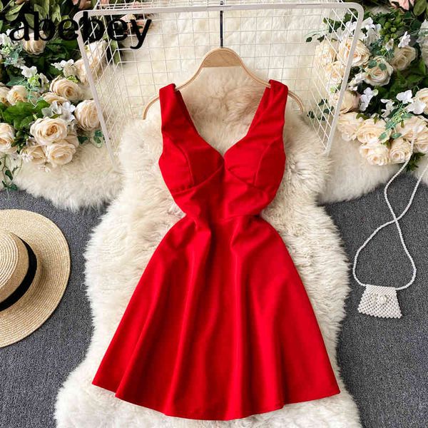

women backless tank dress korean v neck sleeveless a-line party es off shoulder vacation beach short 210512, Black;gray