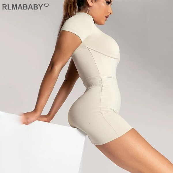 

ny corset zipper women stand collar short sleeve spliced striped bodycon jumpsuit casual elastic lady playsuit, Black;white