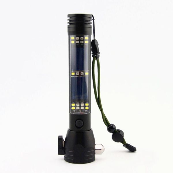 

multi-function solar power survival hammer tool usb output bank torch pak55 flashlights torches