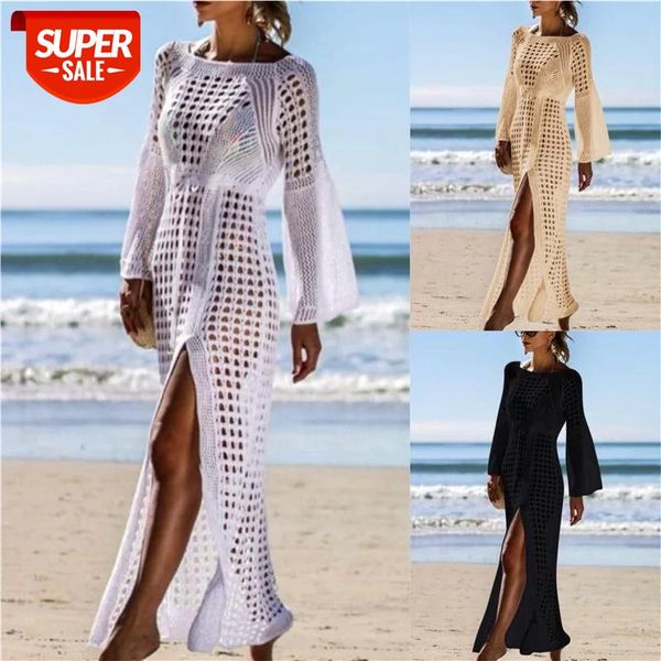 

2021 crochet tunic beach dress cover-ups summer women beachwear hollow out knitted swimsuit cover up robe de plage #q716 #ji7w, Black;gray
