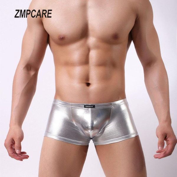 

underpants men underwear imitation leather boxers shorts mens boxer u convex low rise male hombre panties man boxershorts, Black;white