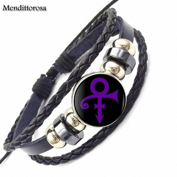 

glaze rock star prince symbol for harajuku style jewelry with glass cabochon black leather bracelet bangle charm bracelets, Golden;silver
