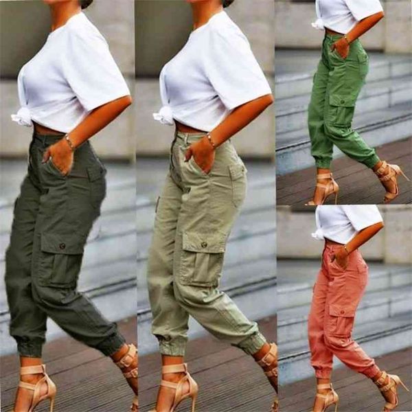 

yskkt cargo pants women high waist spring autumn pocket slim sweatpants fashion streetwear long overalls pant elastics trousers 210925, Black;white
