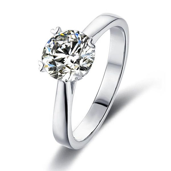 

cluster rings gem's ballet 1ct 6.5mm round moissanite ring for women classic 925 sterling silver 4 prong solitaire engagement jewelry, Golden;silver