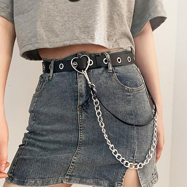 

belts women pu leather strap punk chain heart buckle rivet for jeans trousers casual black ladies female waistband, Black;brown