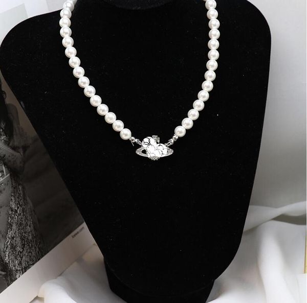 

2021 new niche design temperament flashing diamond planet pendant necklace female fashion wild pearl clavicle chain 2021, Silver