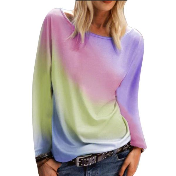 

women's hoodies & sweatshirts tie dyed shirt round neck long sleeve loose young spring autumn fashion hat style vintage rainbow print c, Black