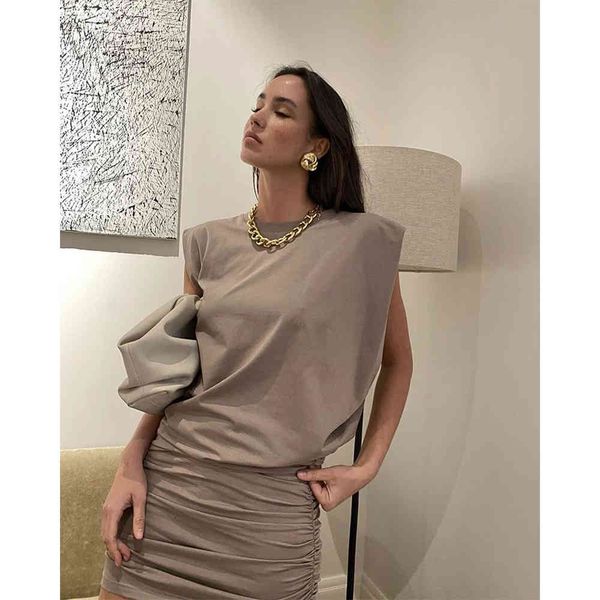 

summer women dress draped shoulder pads slim fit sleeveless elegant lady casual mini es femme robe 210420, Black;gray