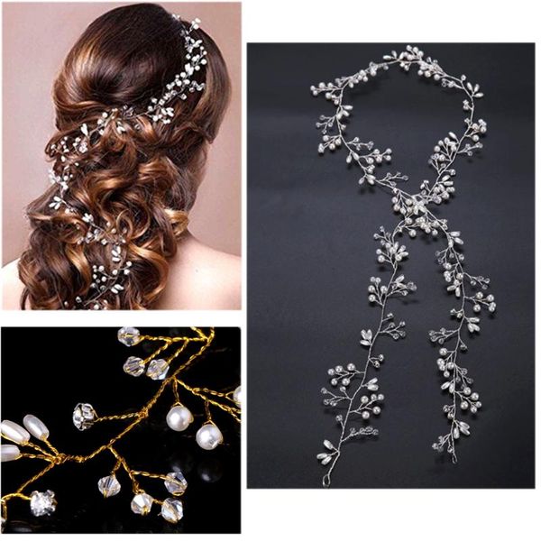 

hair clips & barrettes luxury wedding bridal rhinestone faux pearl headband tiara chain headpiece, Golden;silver