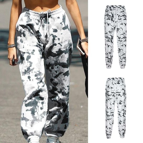 

women's pants & capris casual ink painting camouflage print harem hip-hop dance high waist long loose sweatpants, Black;white