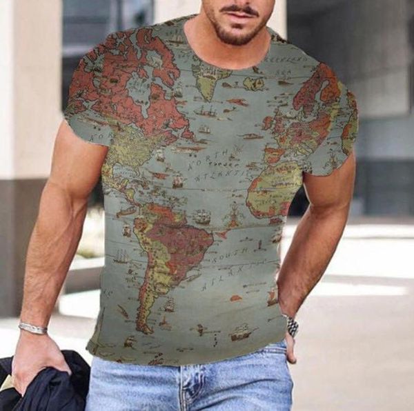 

men's t-shirts 2021 t-shirt map print summer short sleeve round neck cool oversize muscle streetwear clothing tshirt men camiseta, White;black