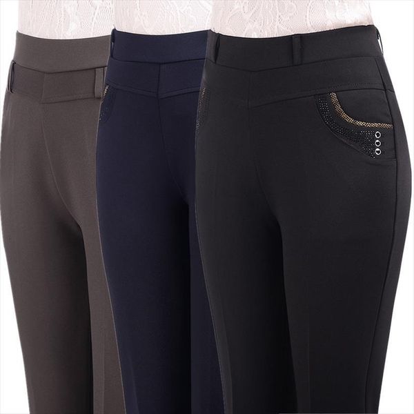 

middle aged fashion casual womens capri loose tall waist autumn winter large size 9xl thick trousers, Black;white