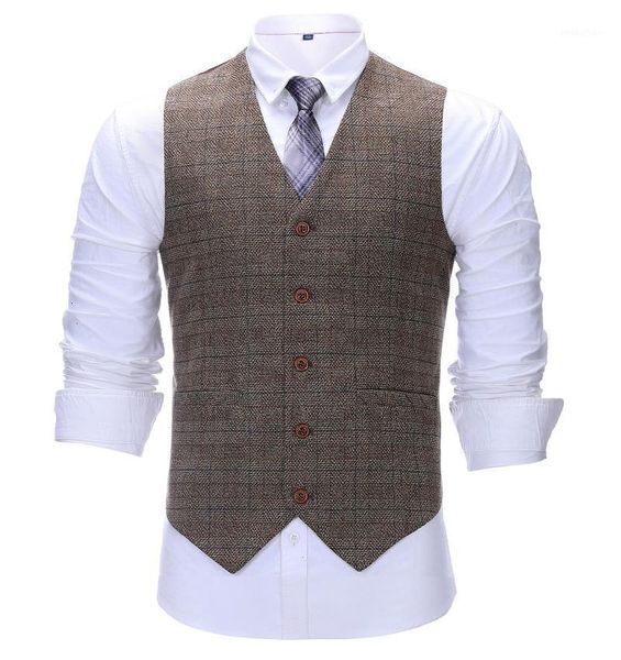 

vests men's vintage plaid suit vest tweed wool waistcoat groomsmen for wedding1 vq40, Black;white