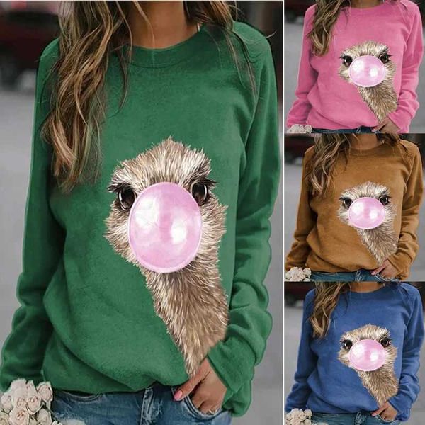 

women's autumn winter long sleeve printed pullover casual round neck loose sweater, White