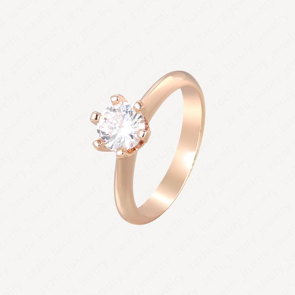 Anel de Casamento Mulheres Liga de Aço Inoxidável 18K Rose Banhado A Ouro Nunca Fade Anéis De Diamante Alérgico Acessórios de Charme de Moda com Bolsas de Jóias Atacado