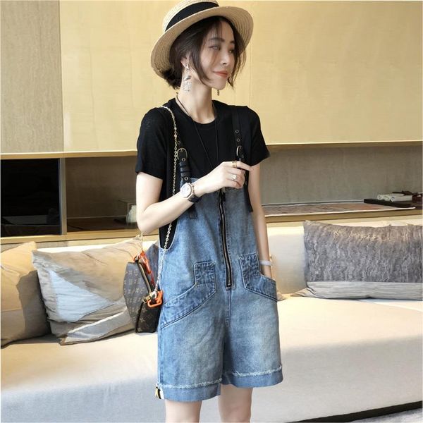 

women's tracksuits 2021 women o-neck solid t-shirt + pocket suspender denim shorts set 2 piece outfits for summer overalls suits q262, Gray