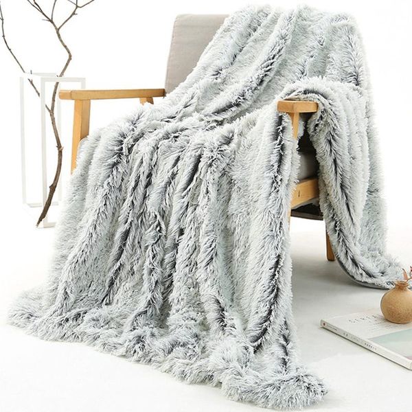 

blankets super soft long plush blanket silver grey winter warm shaggy faux fur throw for bed sofa home decoration washable