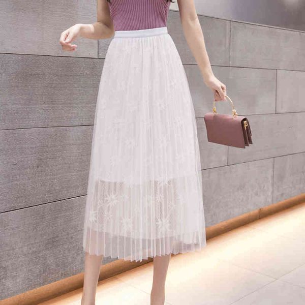 

casual dresses faldas mujer moda lace skirt mesh hollow out ball gown mid-calf s womens summer korean style women jupe femme qjeg, Black;gray