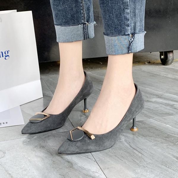 

dress shoes spring buckle velvet black high heel women comfortable stiletto wild shallow mouth pointed low-heeled w32-26