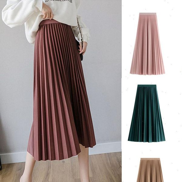 

two layer autumn winter suede womens skirts long pleated vintage midi, Black