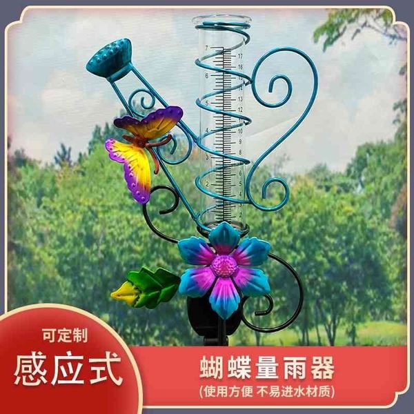 

solar garden iron butterfly rain gauge outdoor light control induction lamp