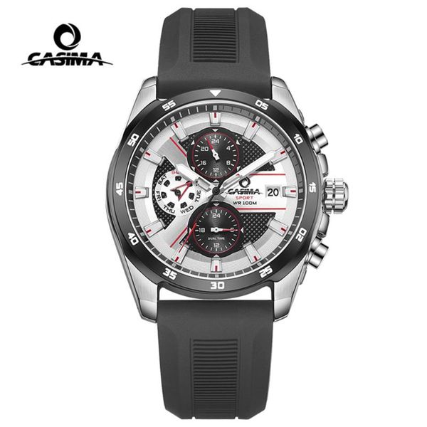 

wristwatches montre homme casima sport watch men waterproof silicone band week date quartz wrist dual time clock saat relogio masculino, Slivery;brown