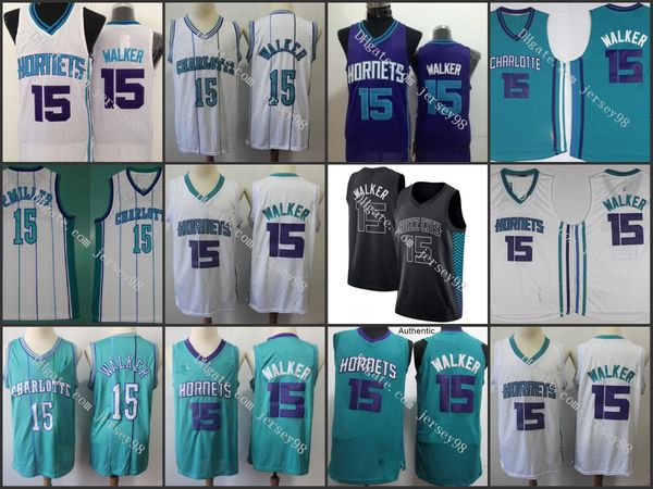 

charlotte hornets men #15 kemba walker retro basketball jersey, Black