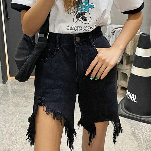 

women's shorts casual summer black denim for women high waist loose pockets female straight jeans 2021 ladies streetwear wh138, White;black
