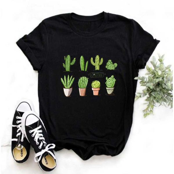 

women's t-shirt mayos summer fashion ladies cactus plant printed short sleeve casual o neck, White