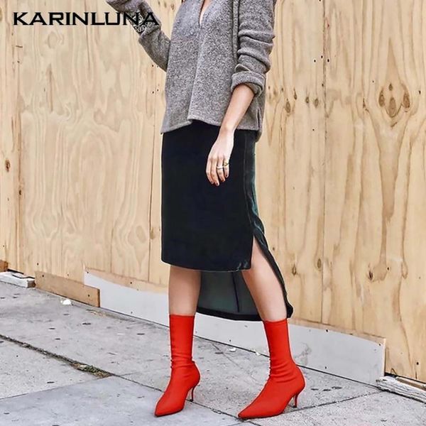 

boots drop stylish shoes women slip-on casual fashionable thin heels solid red ankle female booties, Black