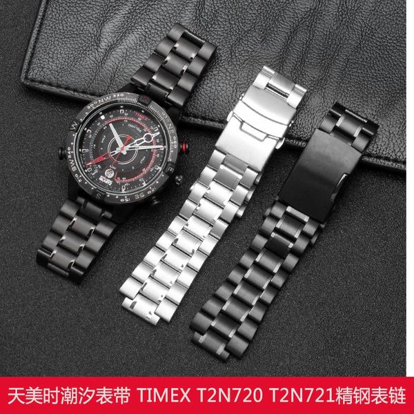 

watch bands solid stainless steel watchband for t2n720 t2n721 t2n739 strap silver black bracelet 24*16mm band metal, Black;brown