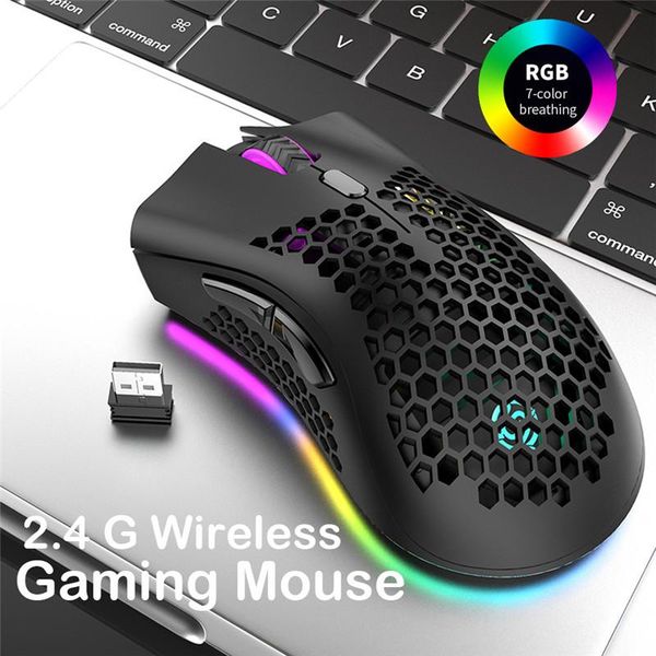

2.4ghz wireless gaming mouse rechargeable with rgb light effect 3 adjustable dpi hollowed-out honeycomb for pc mice