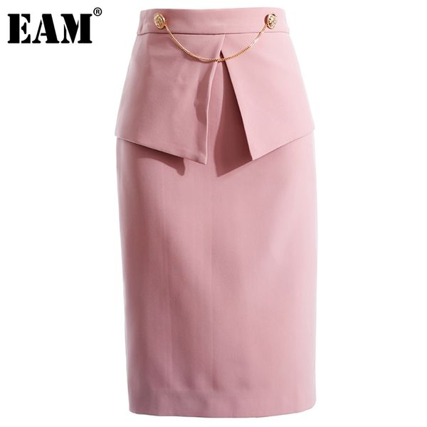 

[eam] high waist black slim metal chain zipper temperament half-body skirt women fashion spring summer 1dd6427 21512