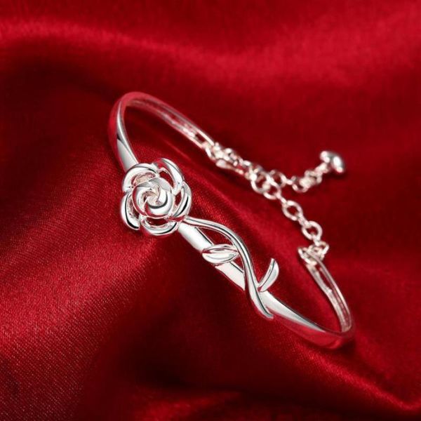 

charm bracelets silver plated flower bracelet elegant rose charms for women fashion & bangles jewelry gift femme bileklik, Golden;silver
