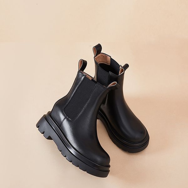 

thick bottom chimney 2021 autumn fried street set foot british style martin boot's leather chelsea short, Black