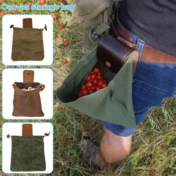 

leather and canvas bushcraft bag foraging pouch for hiking buckle foldable heavy duty tool waist packs wallets, Red;black