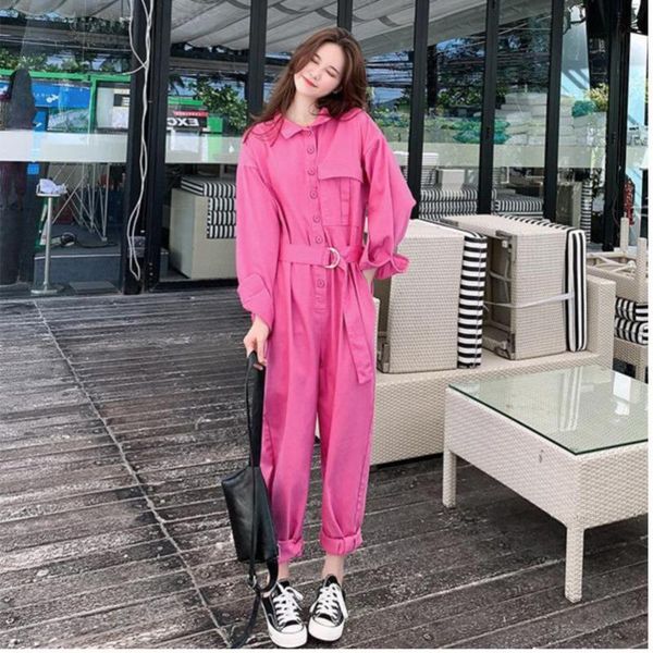 

fashion tide spring korean long-sleeved tooling jumpsuit for women female loose wide leg patns with belt yg57519 women's jumpsuits & ro, Black;white