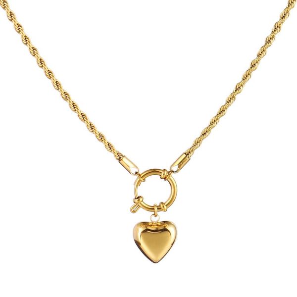 

chains stainless steel necklace long chain for women pearl twist hollow heart charms pendant jewelry, Silver