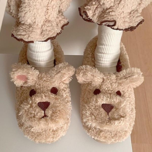 

slippers cute dog house for women warm plush home fur fluffy children's kids shoes woman winter soft indoor room, Black