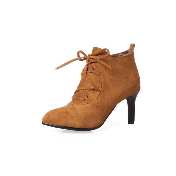 

boots plus size pointed lace up women shoes ankle for ladies woman winter, Black