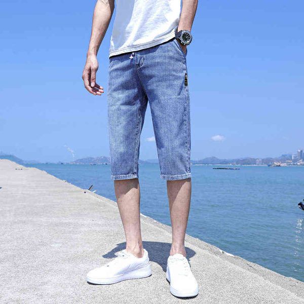 

men's jeans 2021 summer loose korean brand jeans men's shorts fashion, Blue