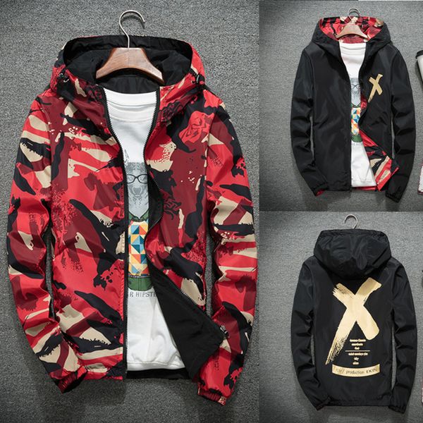 

Fashion Jacket Double Sided Men's Coat Spring and Autumn Camouflage Korean Student Clothes, Red