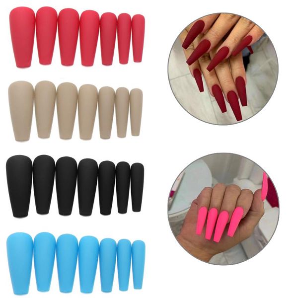 

false nails 24pcs/box long coffin ballerina with design detachable full cover nail manicure tool tips press glue, Red;gold