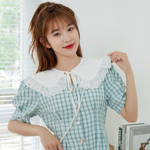 

bow ties women fake collar shawl half-shirt detachable lace floral chiffon removable collars faux female decorative, Black;gray