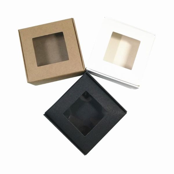 

gift wrap white/brown/black 8.5x8.5x3.5cm kraft paper pack box with square plastic window for crafts biscuits gifts packaging foldable